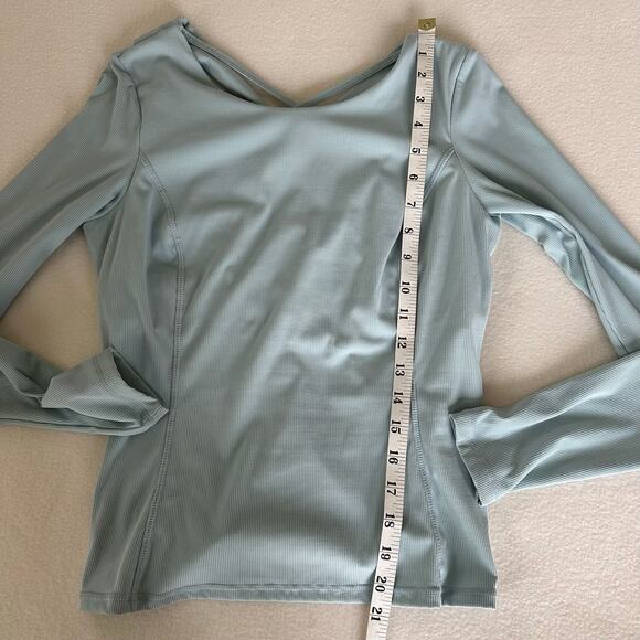 Sweaty Betty Blue Super Soft Rib Yoga Long Sleeve Top Criss Cross Back Size US 6 - Picture 6 of 9